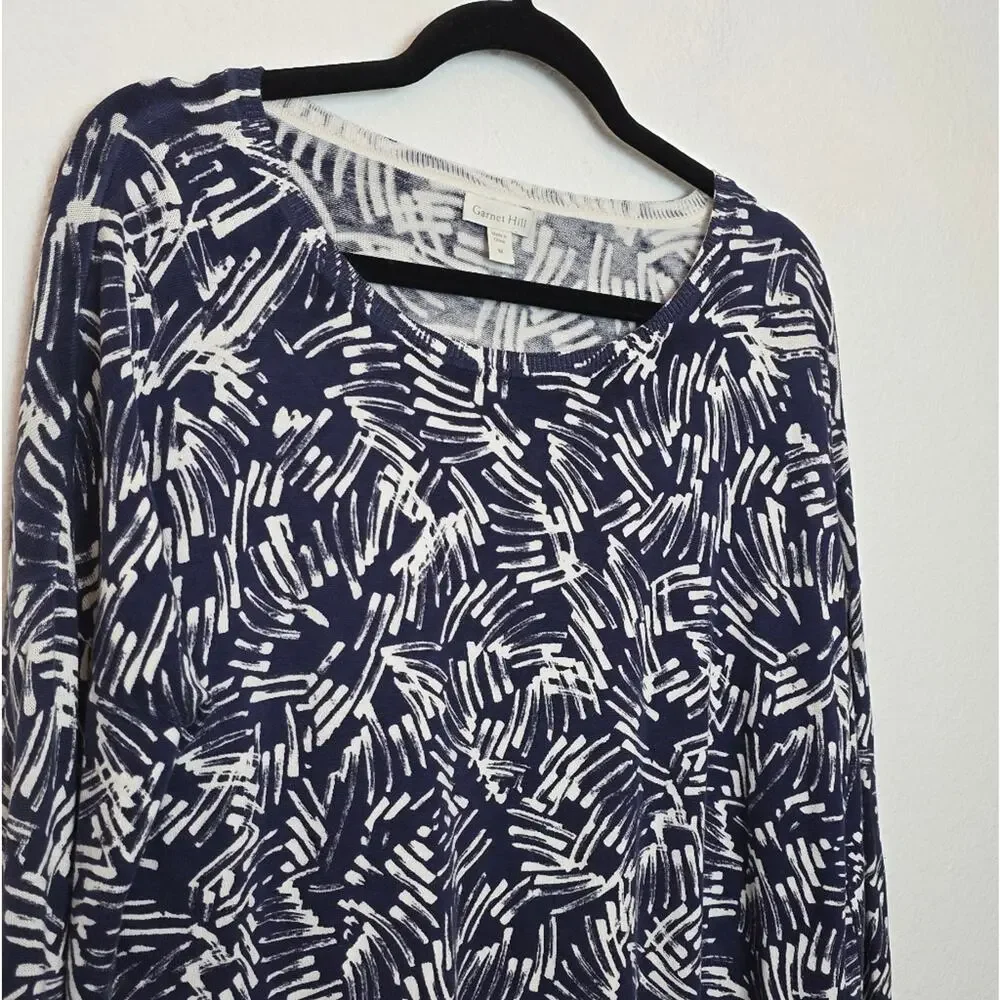 GARNET HILL Silk And Cotton Oversized Sweater Blue/White Classic Size M